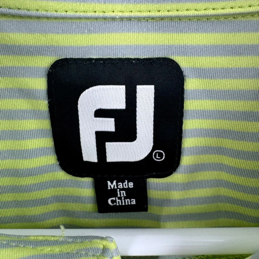 FootJoy Mens ProDry Stripe Golf Polo Shirt Lime Green‎ Grey Large Short Sleeve